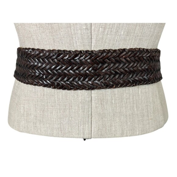 Vintage Capezio Wide Brown Woven Leather Belt  Size S  Leather Covered Buckle - Picture 2 of 9